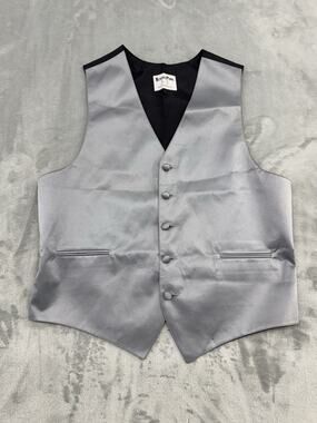 Tuxedo Park Vest Mens M Silver Polyester Satin Tuxedo Wedding Formal Prom USA